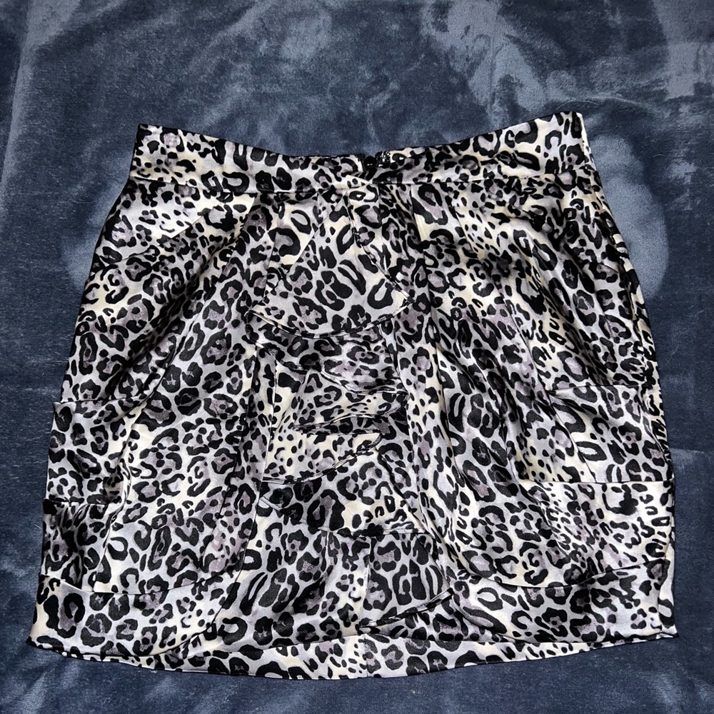 Silver Cheetah Print satin skirt